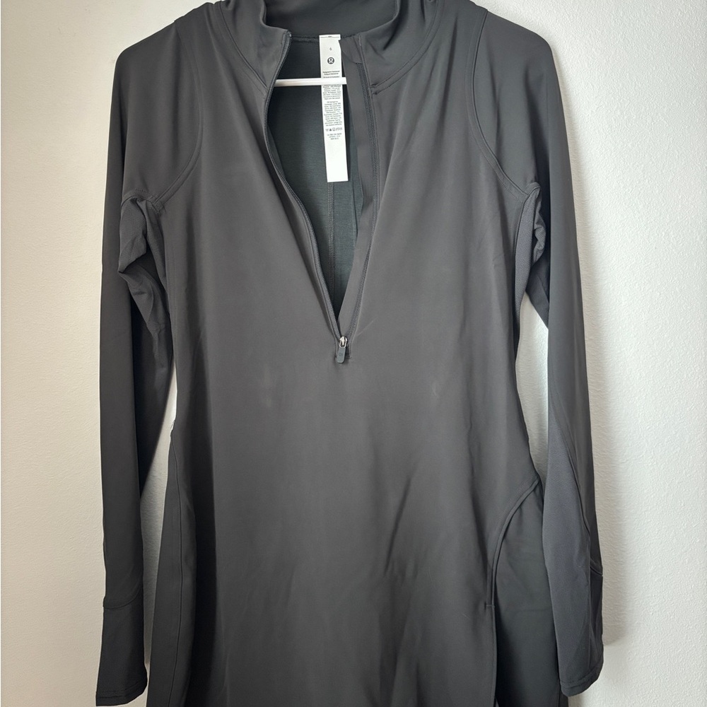 Lululemon Athletica Grey Quarter Zip Dress with Built in Shorts